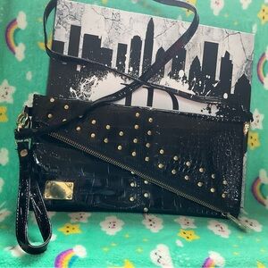 Black Studded Clutch with Skyline Design